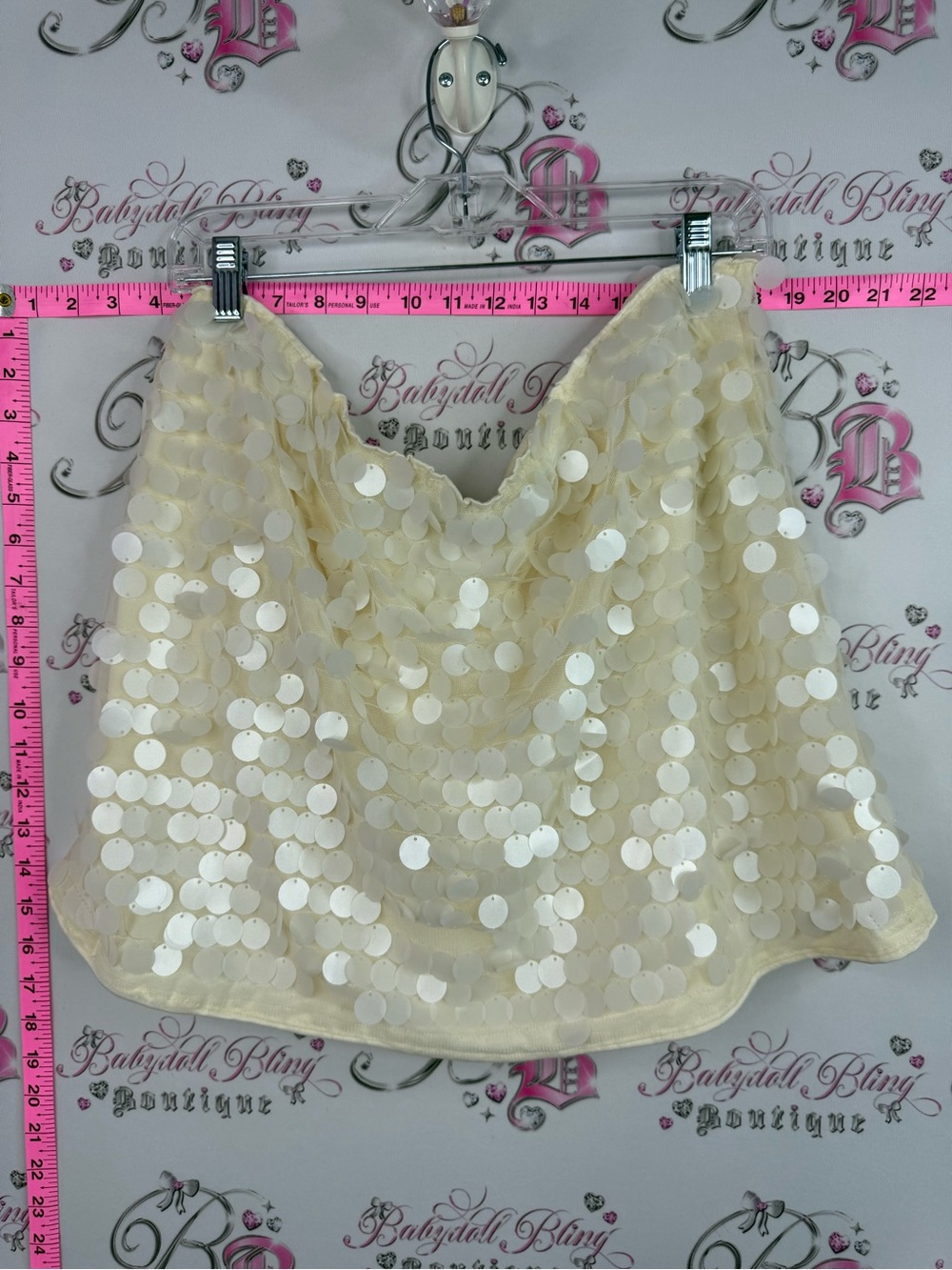 SHEIN skirt shiny sparkle Cream Sequin Mini Skirt